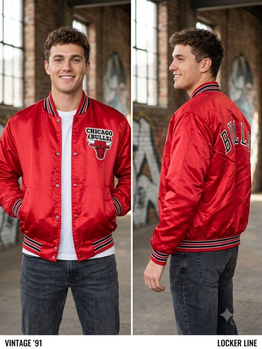 Vintage 90s Chicago Bulls Locker Line Satin Varsity Jacket - Red - Size Medium